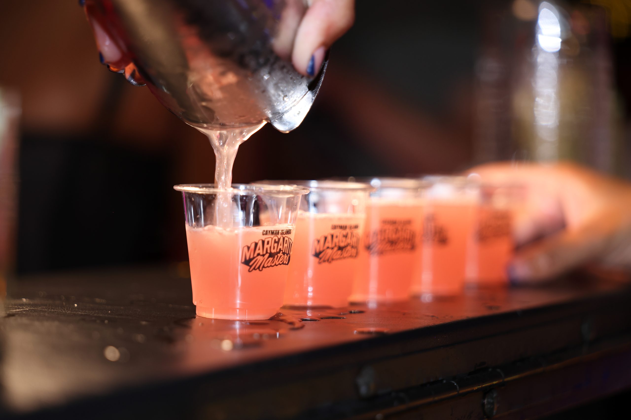 Margaritas poured into Margarita Masters tasting cups